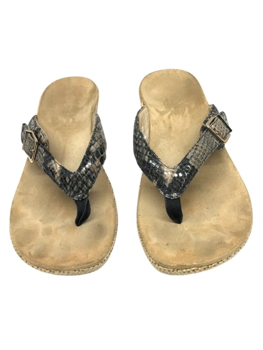 Vionic Polina Snakeskin Raffia Platform Wedge Heel Thong Sandal Size 8